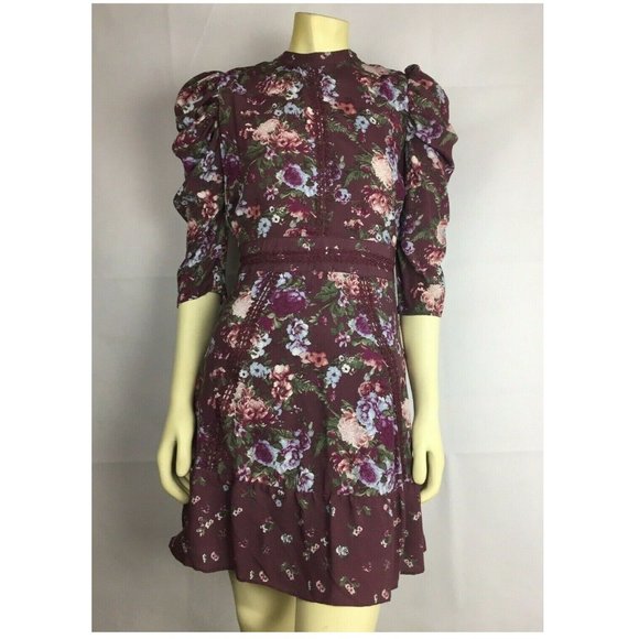 Coco Jaimeson Dress Flare A-Line Small Lace 3/4 Sleeve Mauve French Styl… - Picture 7 of 9